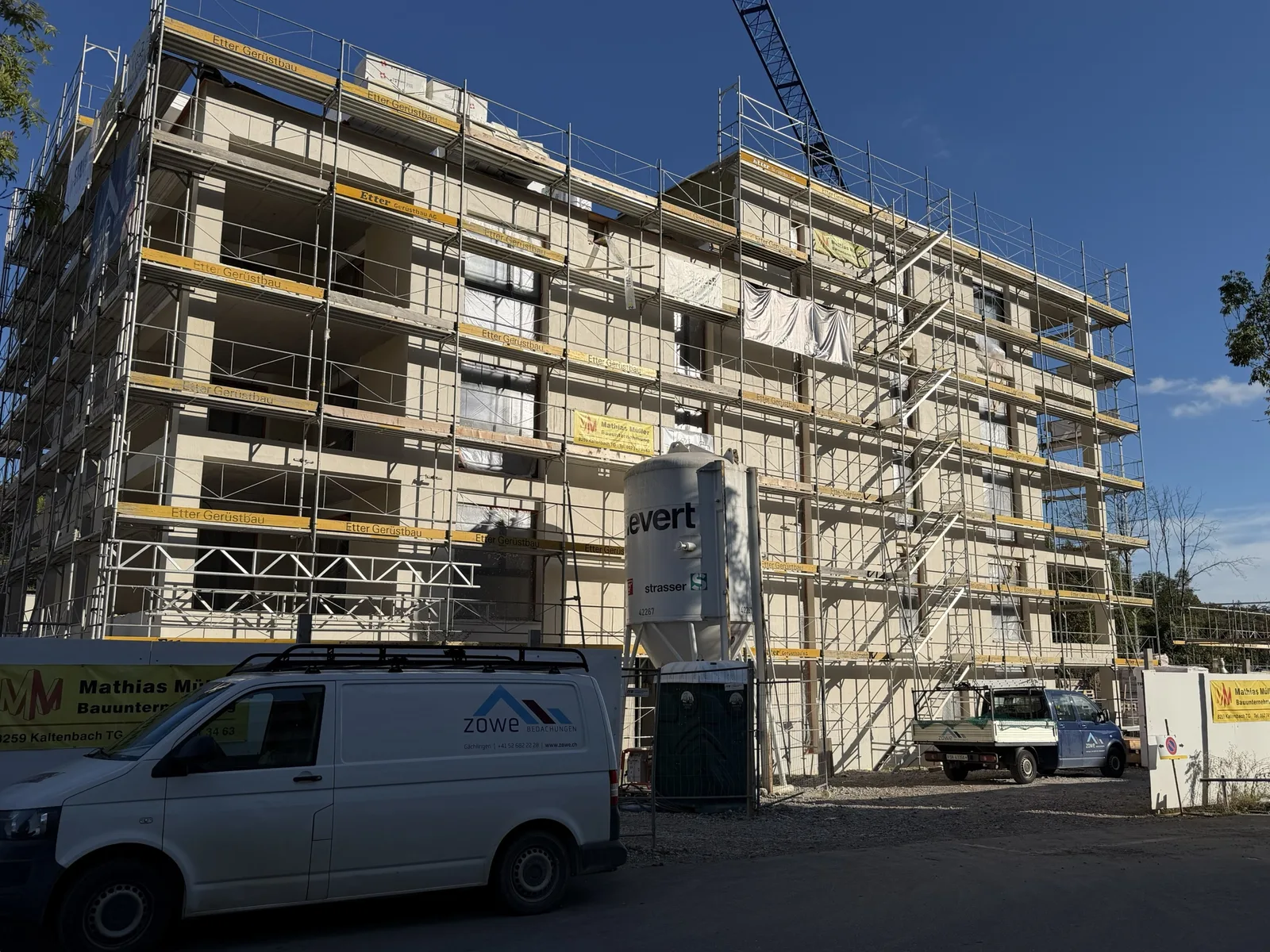 Haus B, Ansicht der Fassade im Bau, Oktober 2026