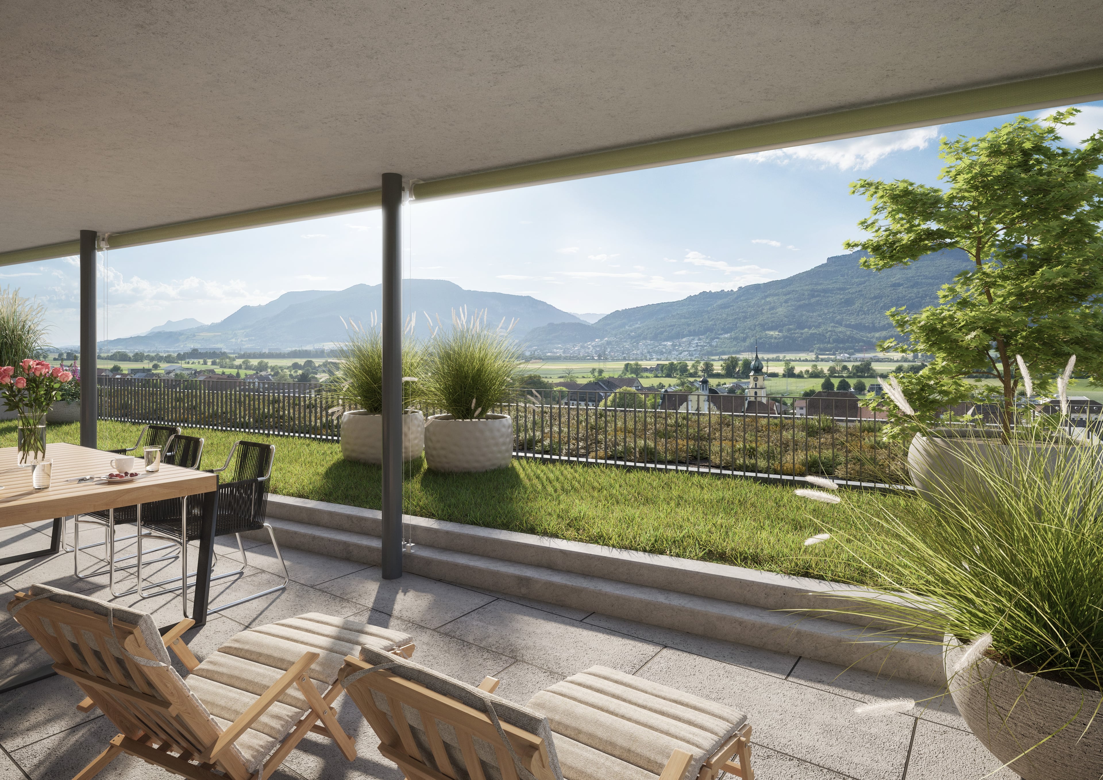 Ihr Zuhause mit Panoramablick – 3.5-Zimmer-Erdgeschosswohnung mit grosszügiger Terrasse - 3